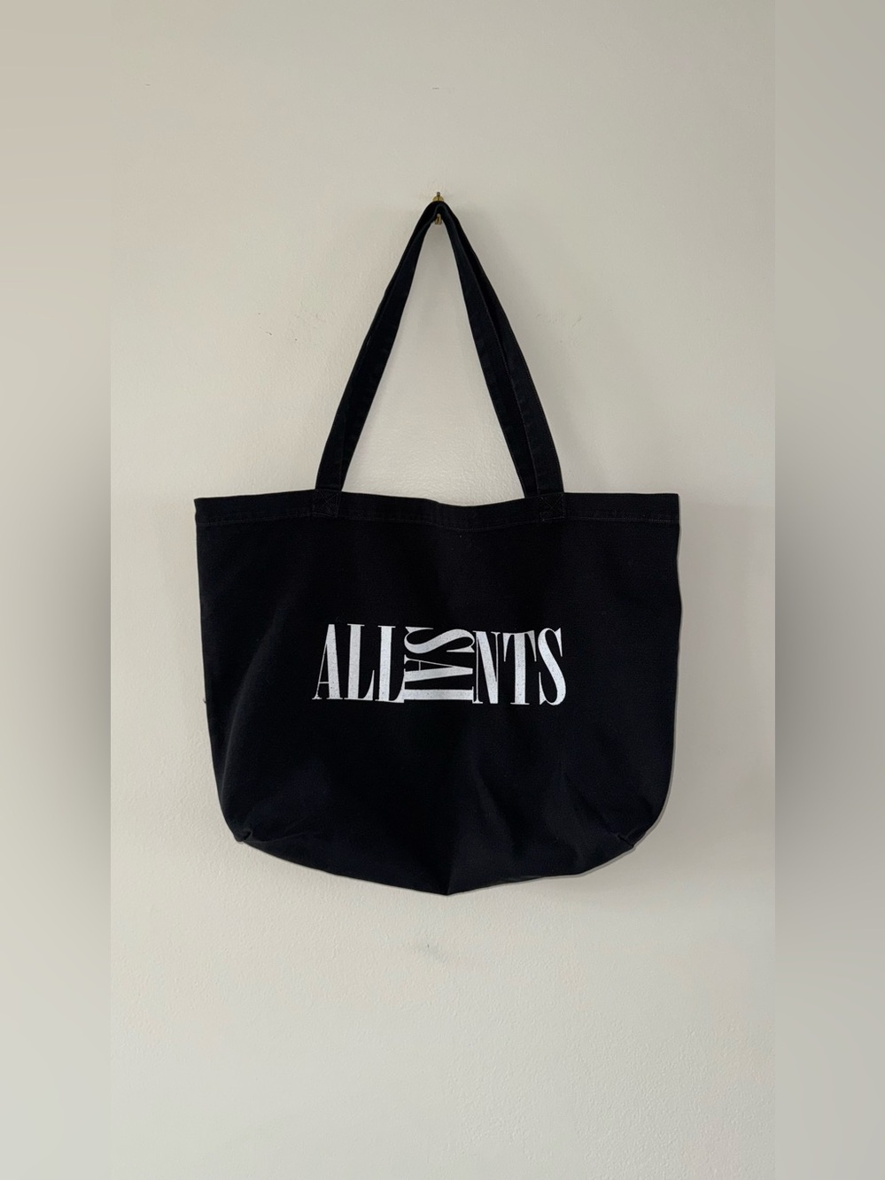 All Saints Black with White Logo Large Canvas Tote Bag